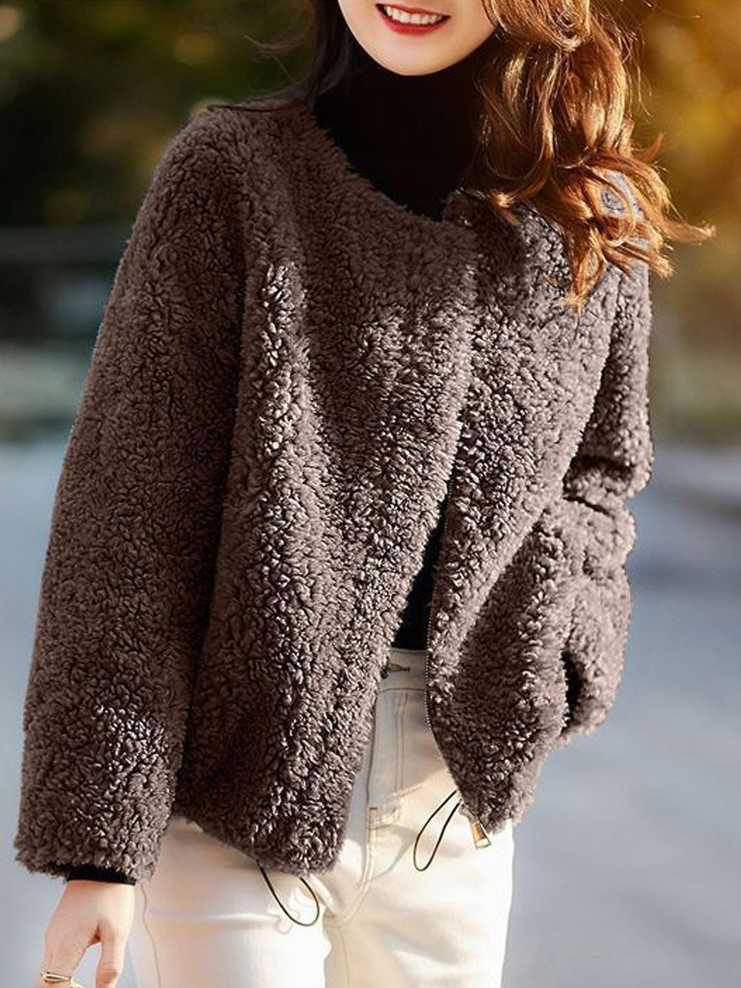 Drune | Lässige einfarbige Struktur-Fleece-Oberbekleidung