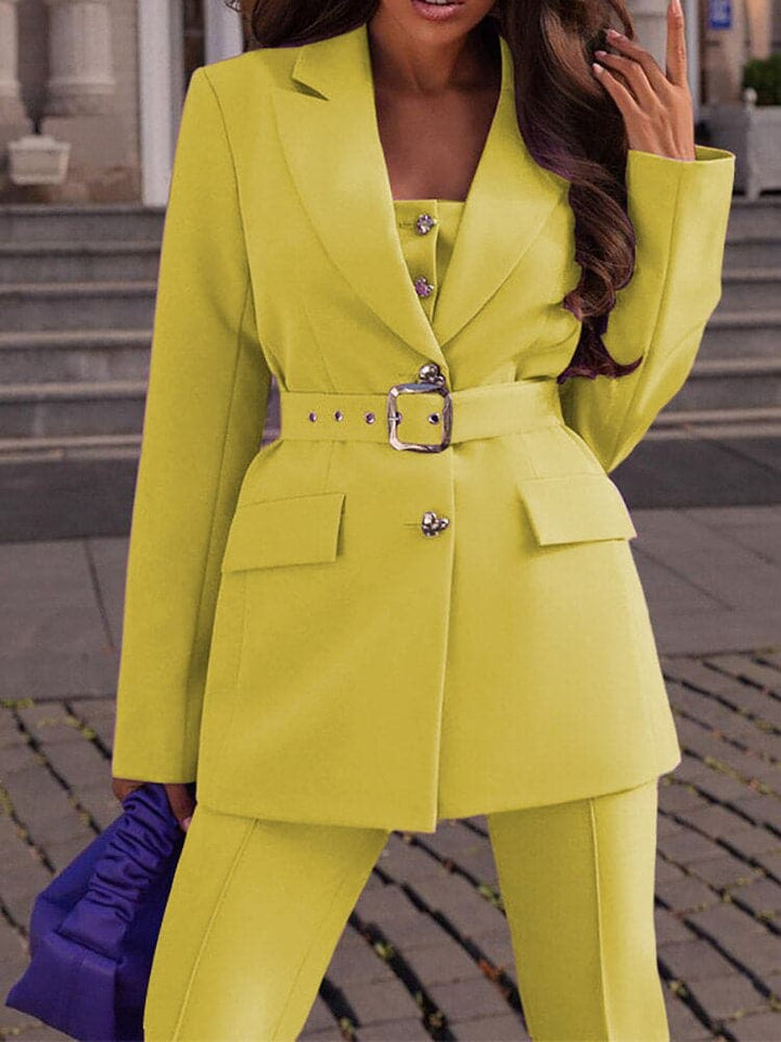 Drune | Maßgeschneiderter Blazer Mit Gürtel Slim Fit Hose Eleganter Formeller Look