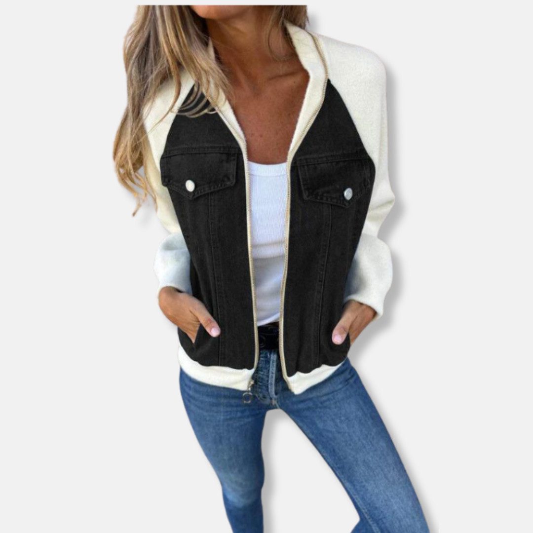 Drune | Bomberjacke Wollmischung Denim Details Reißverschluss Reguläre Passform