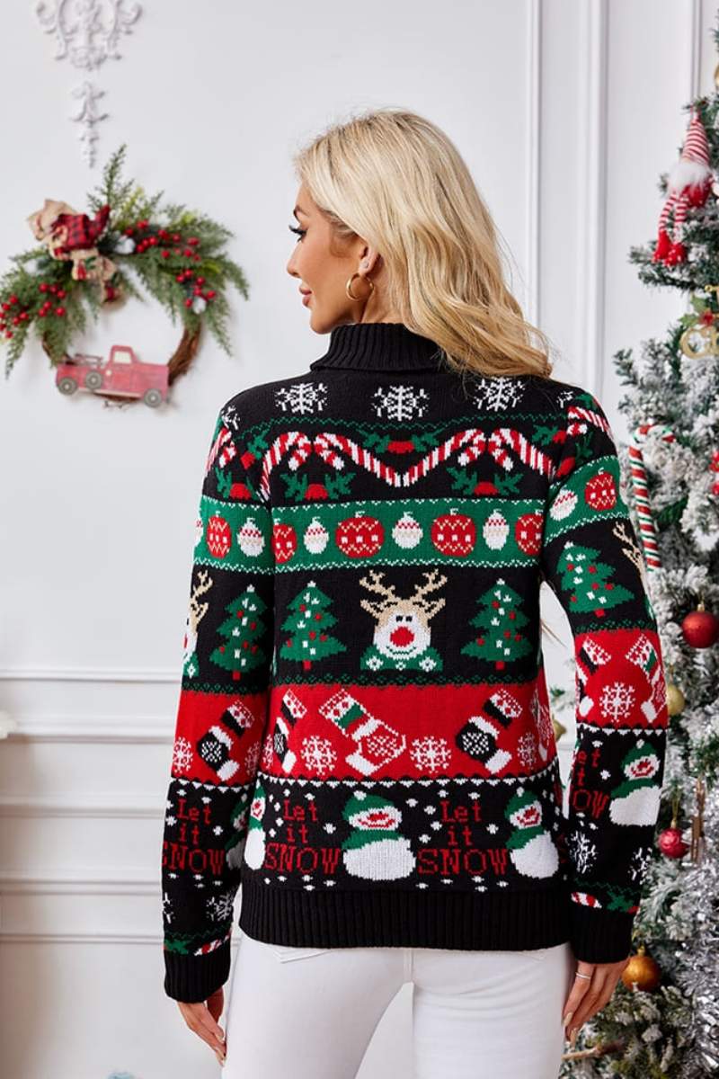 Drune | Hoher Hals Weihnachten Schneemann Stickerei Pullover