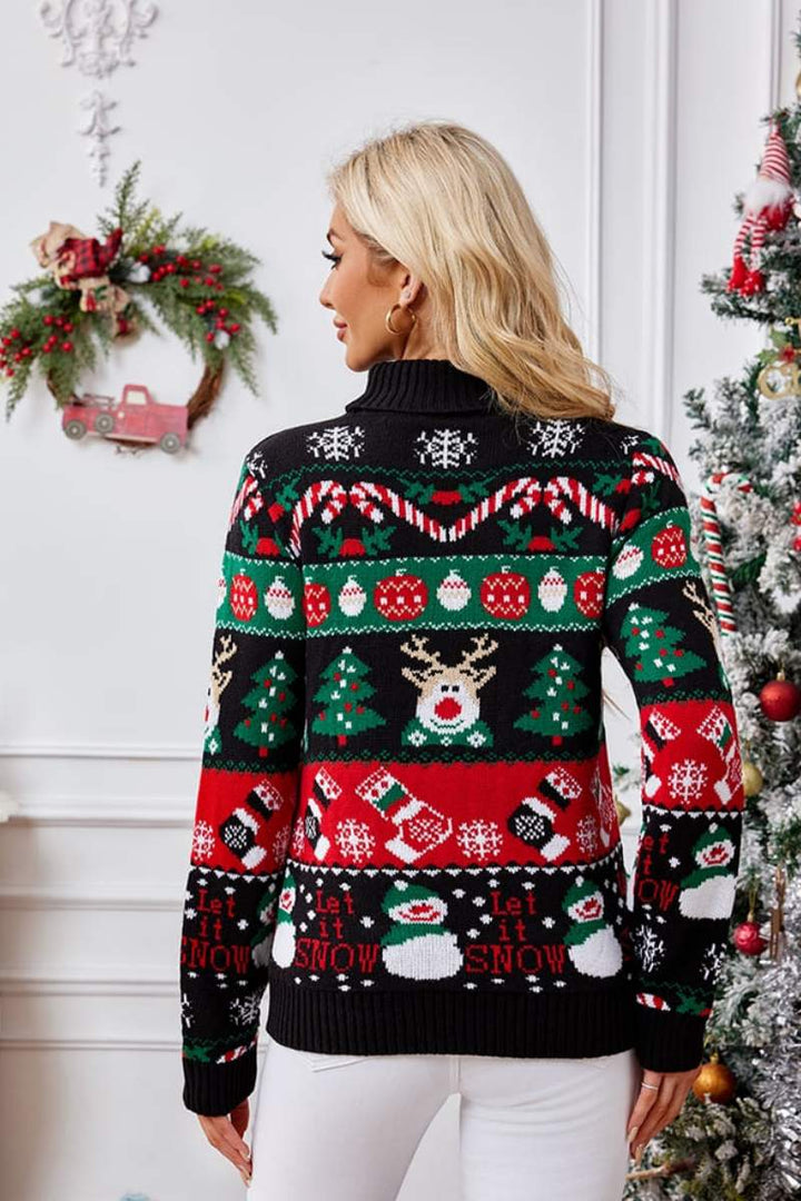 Drune | Hoher Hals Weihnachten Schneemann Stickerei Pullover