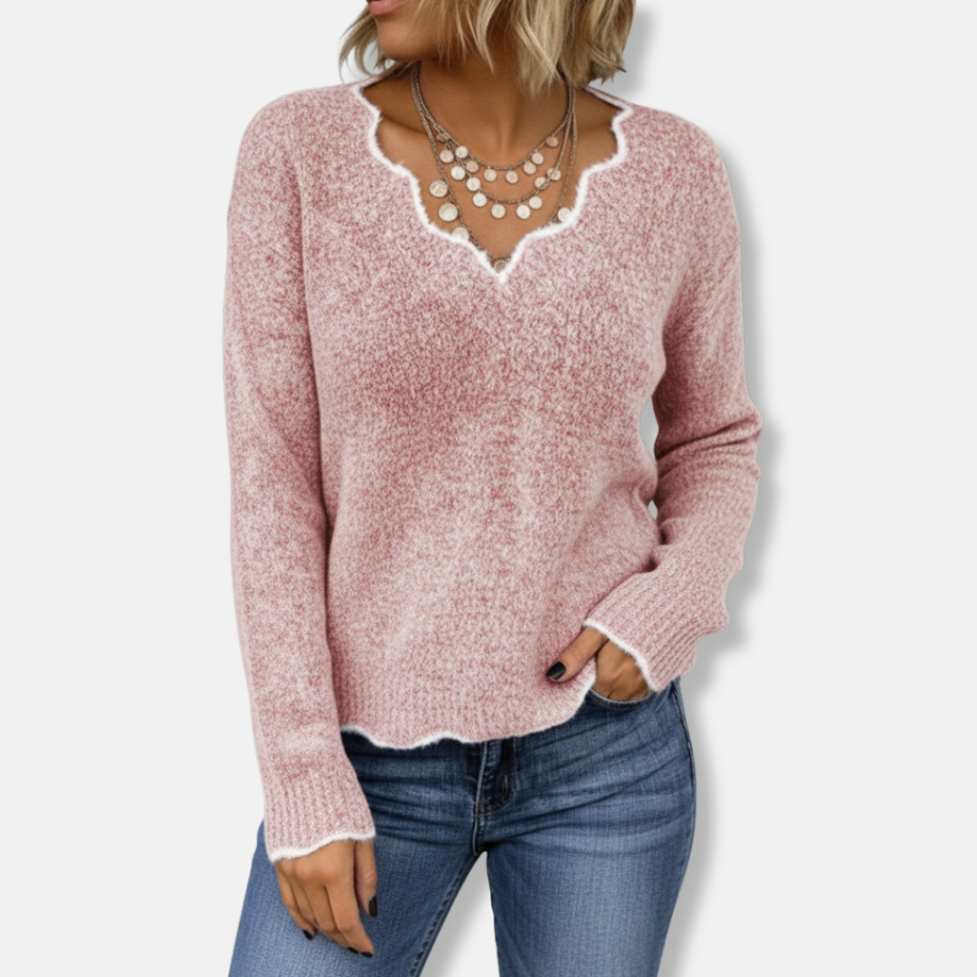 Drune | Sweatshirt - Lässige Passform - Wollstrick - Zackenkragen - Weicher Freizeitpullover