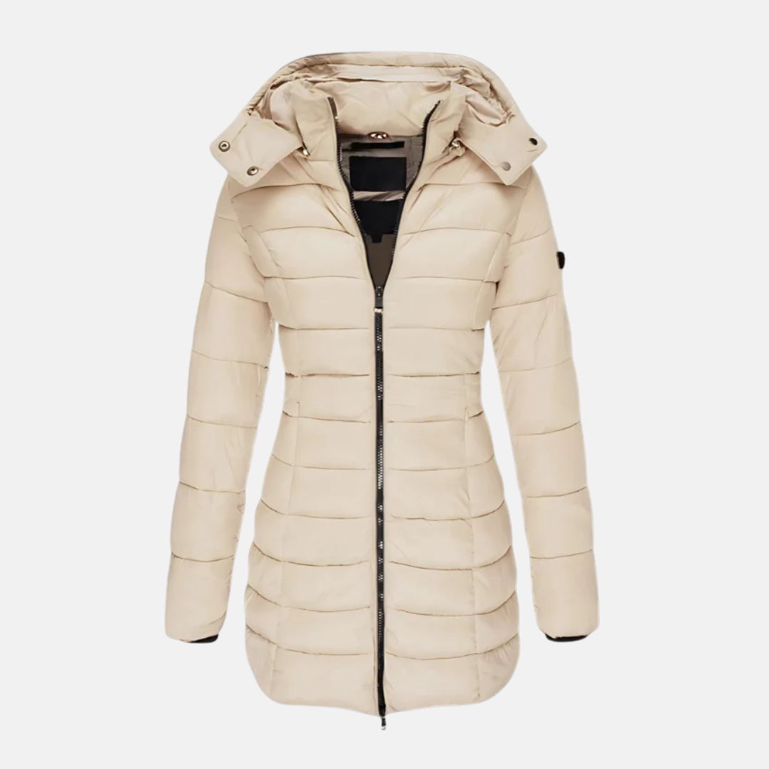 Drune | Pufferjacke Slim Fit Oberschenkel Länge mit Kapuze