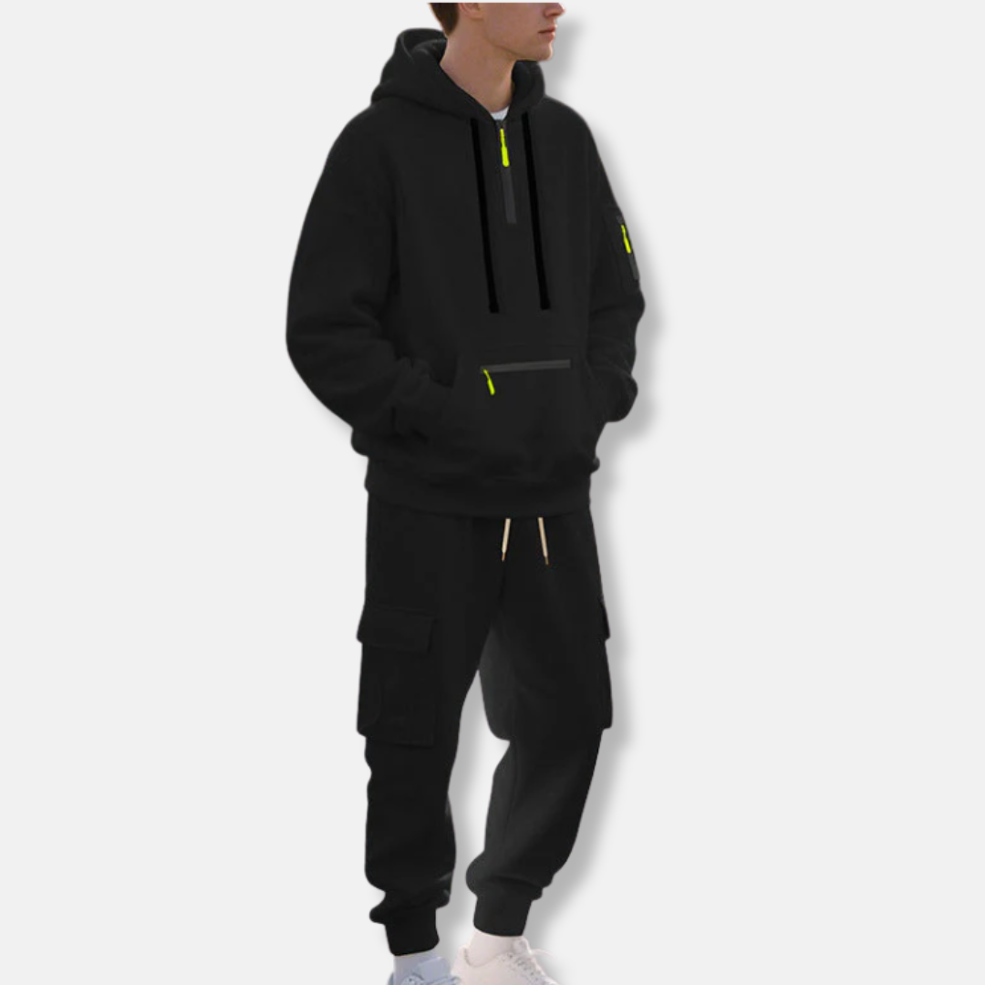 Drune | Trainingsanzug Lässige Passform Halb Reißverschluss Kapuzenpullover Baumwollmix Cargo-Hose