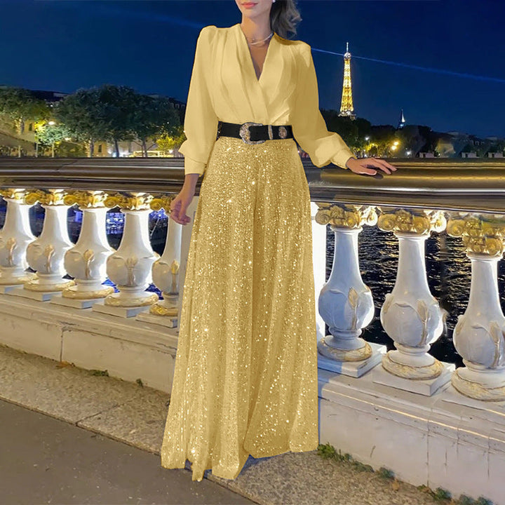 Drune | Eleganter Schnitt - Weitbeiniger Pailletten-Jumpsuit
