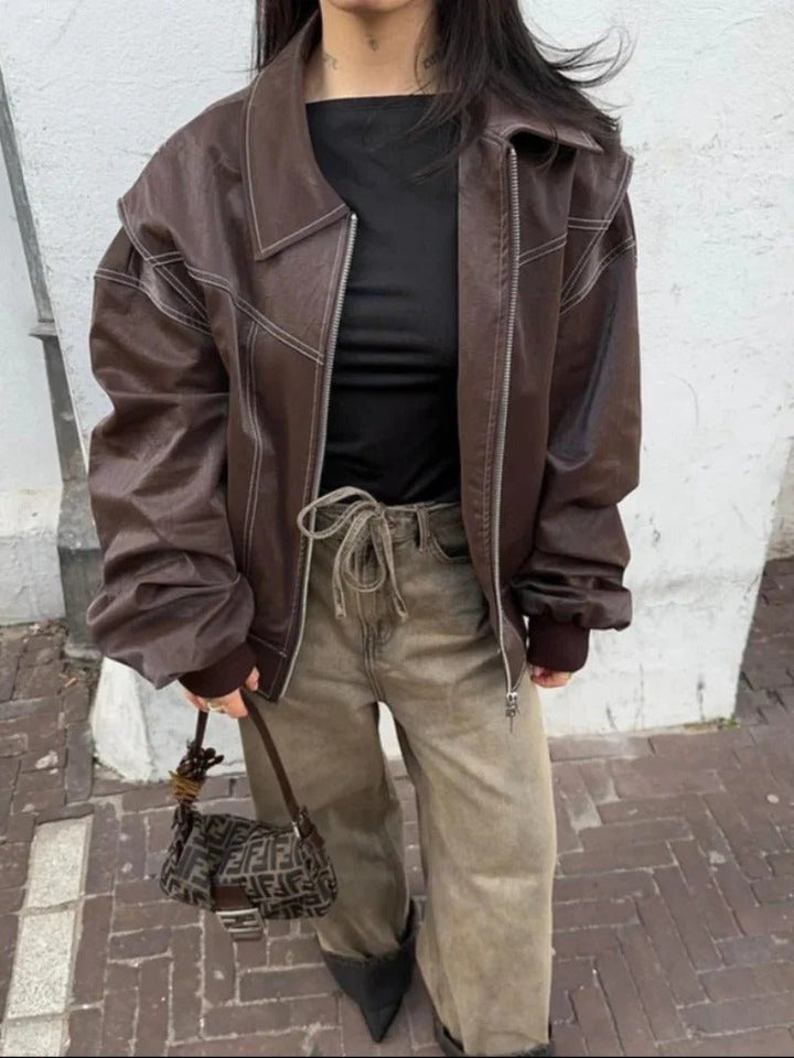 Drune | Kunstleder Bomberjacke - Lockere Passform - Veganes Leder - Streetwear-Essential