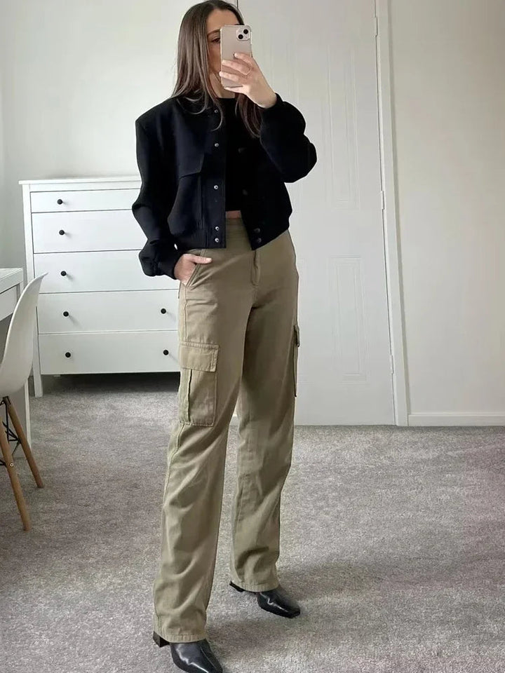 Drune | Weißes Cropped Bomberjacke für Damen