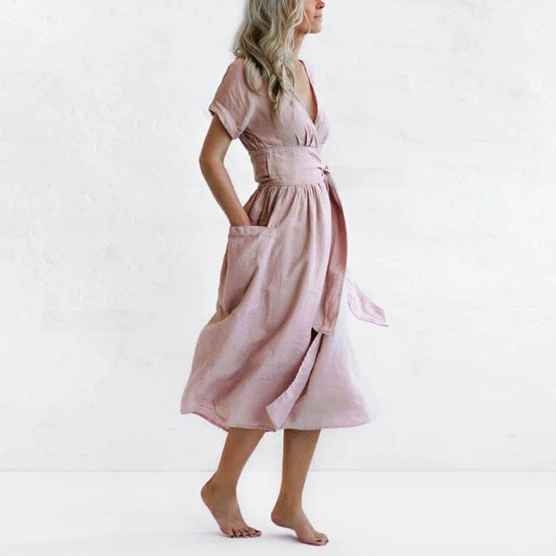 Drune | Einfarbiges Baumwoll-Leinen-Trägerkleid