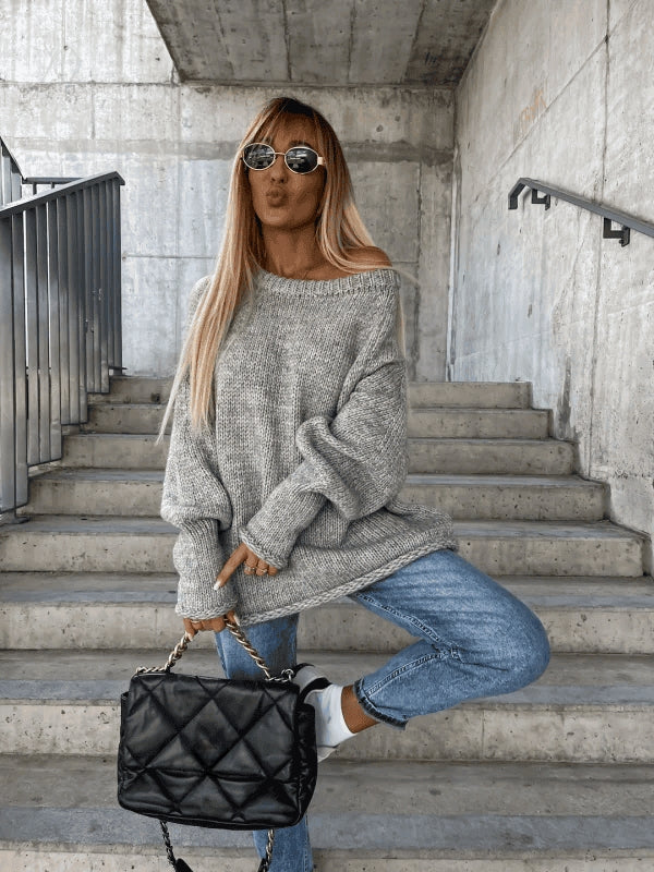 Drune | Locker gestrickter Damenpullover mit schulterfreies Design