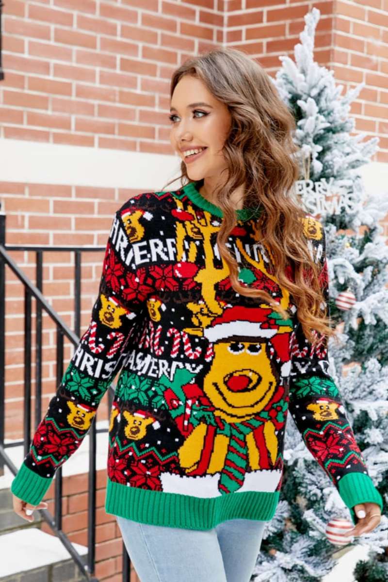 Drune | Weihnachts Cartoon Rentier Strickpullover