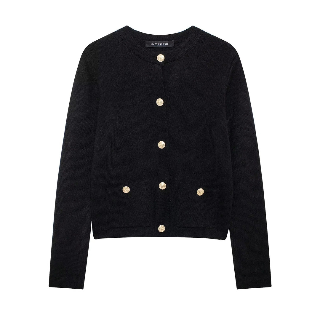Drune | Lässiger Cardigan mit goldenem Knopfverschluss für Damen