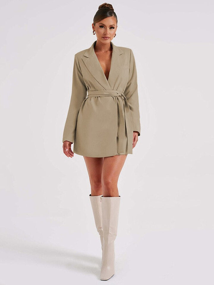 Schwarzes Damen Blazerkleid mit V-Ausschnitt | Drune