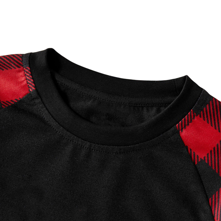 Drune | "Familienweihnachten 2025" Süßes Druck Schwarz & Rot Karierte Weihnachts-Matching-Pajamas