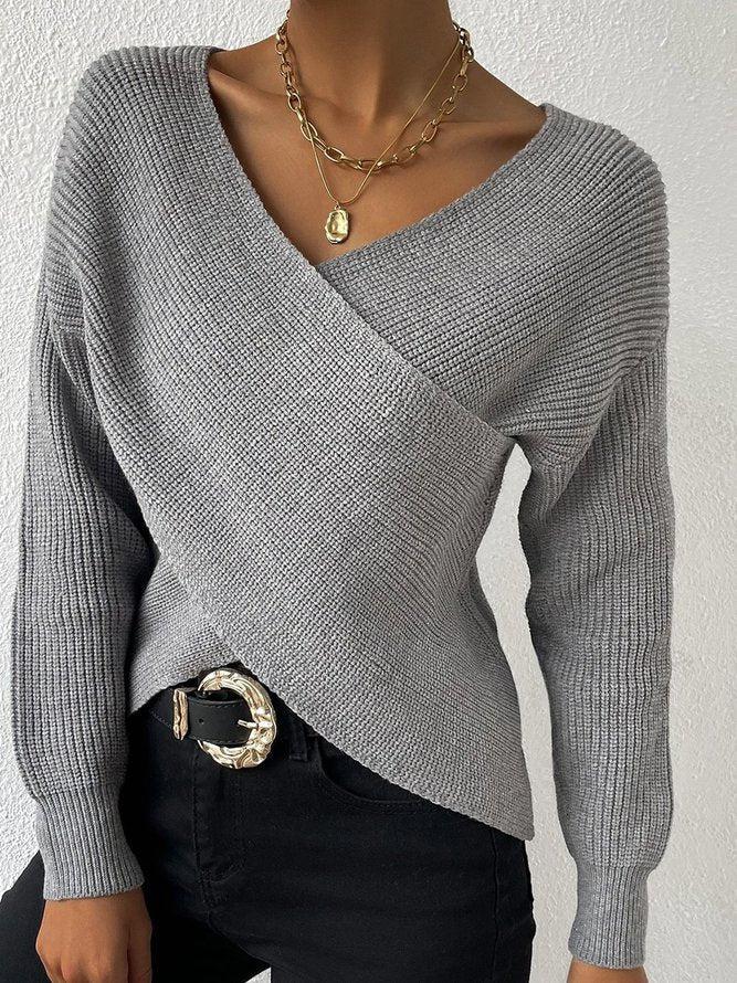 Drune | Strickbluse mit Umschlag V-ausschnitt Elegant und Einfach