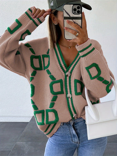 Drune | Strickjacke mit Farbblöcken Knopf-Cardigan mit V-Ausschnitt Lässig Herbst & Winter, Damenpullover