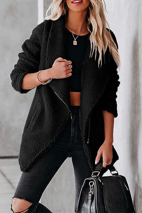 Drune | lässige Lammlederjacke mit Reißverschlusstaschen und Kastenveloursjacke