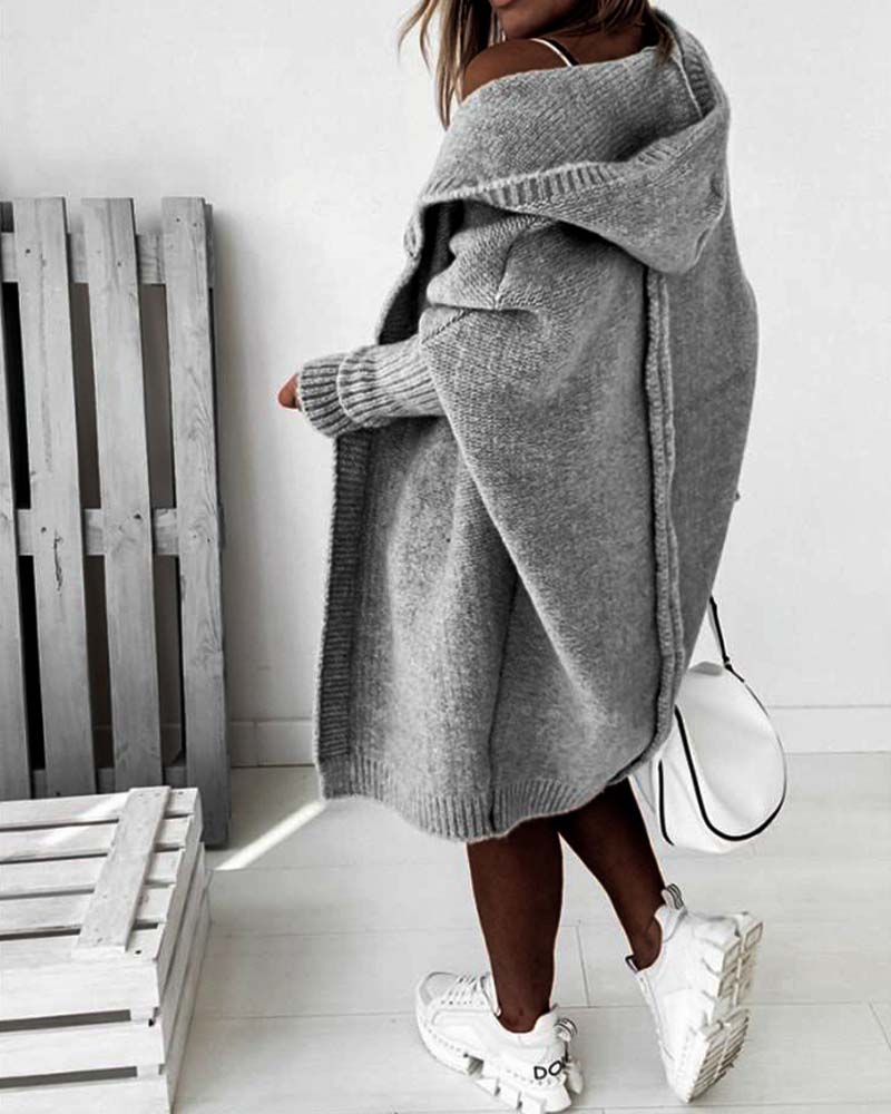 Drune | Schlichte Einfarbige Strickjacke mit Fledermaus Kapuze