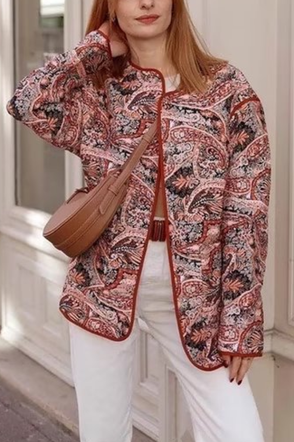 Drune | Print Lockere V-Ausschnitt Cardigan Baumwolljacke