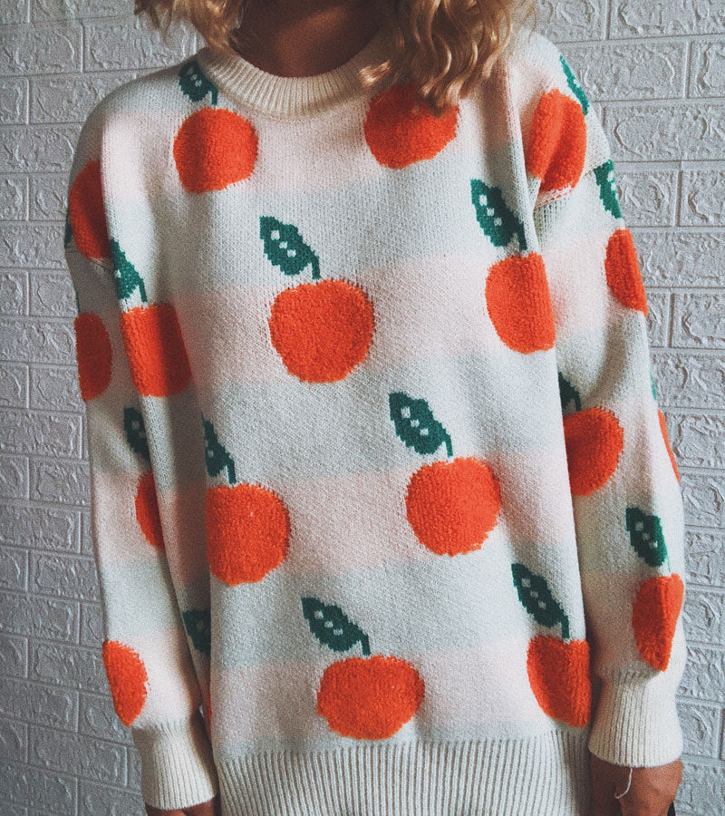 Drune | Strickpullover mit Früchteprint Weich und Einzigartig Gemütliche Passform