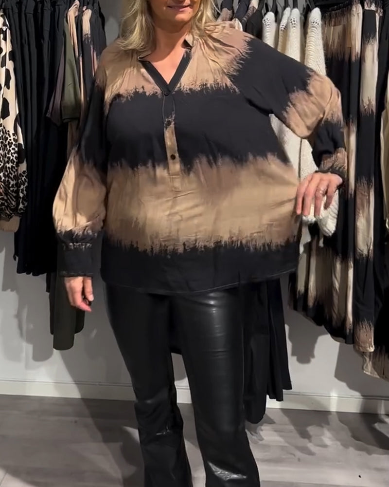 Drune | Bluse mit Farbblockdesign und V-Ausschnitt und Knopfleiste