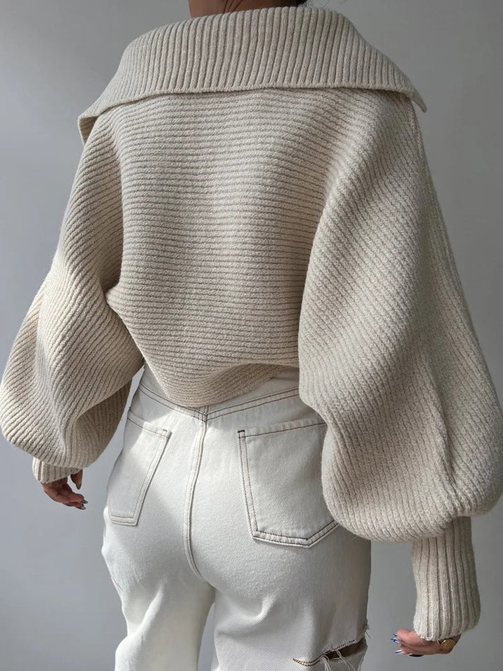 Drune | Strickpullover mit Laternenärmeln und offenem Kragen