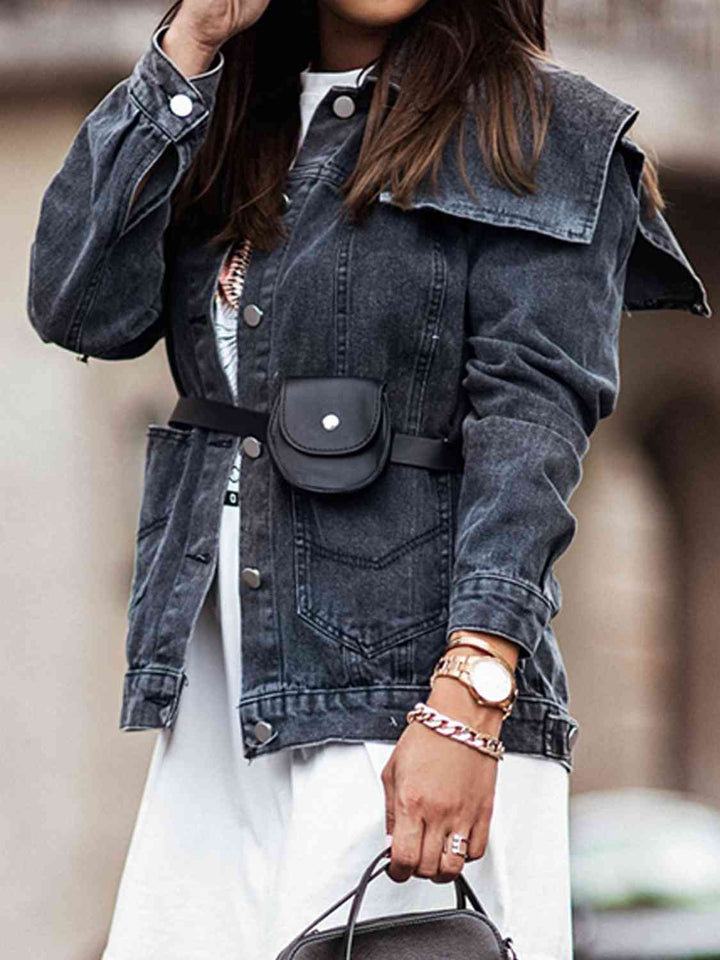 Drune | Kragenhals Knopfverschluss Denimjacke