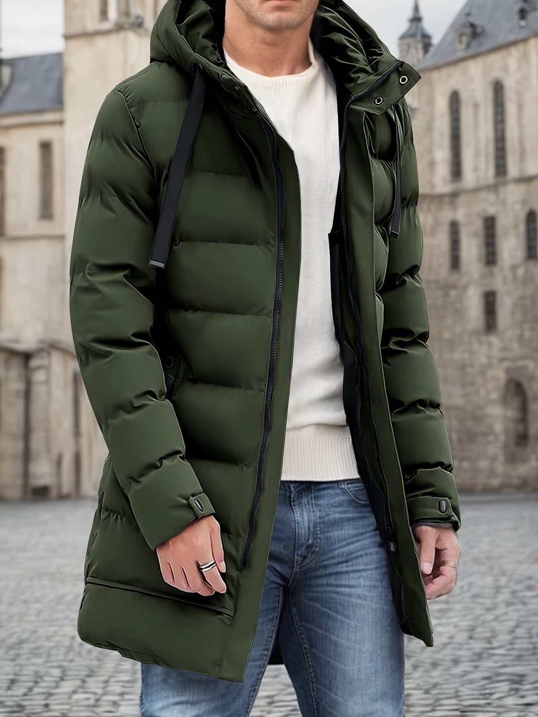 Drune |  Kapuzen Baumwollmaterial Mit Großer Tasche Und Kordelzug Winterjacke Für Herren - Perfekt für Outdoor-Aktivitäten
