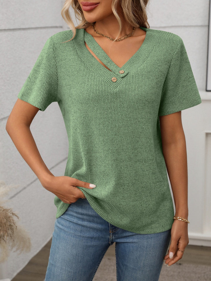 Drune | Geripptes V-Ausschnitt Kurzarm T-Shirt