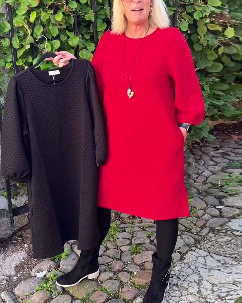 Drune | Kleid in Volltonfarbe mit Rundhalsausschnitt