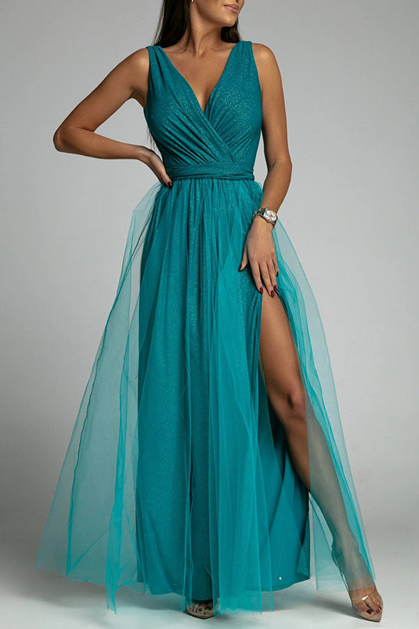 Drune | It'S My Day Light Tulle Schlitz Maxi Kleid