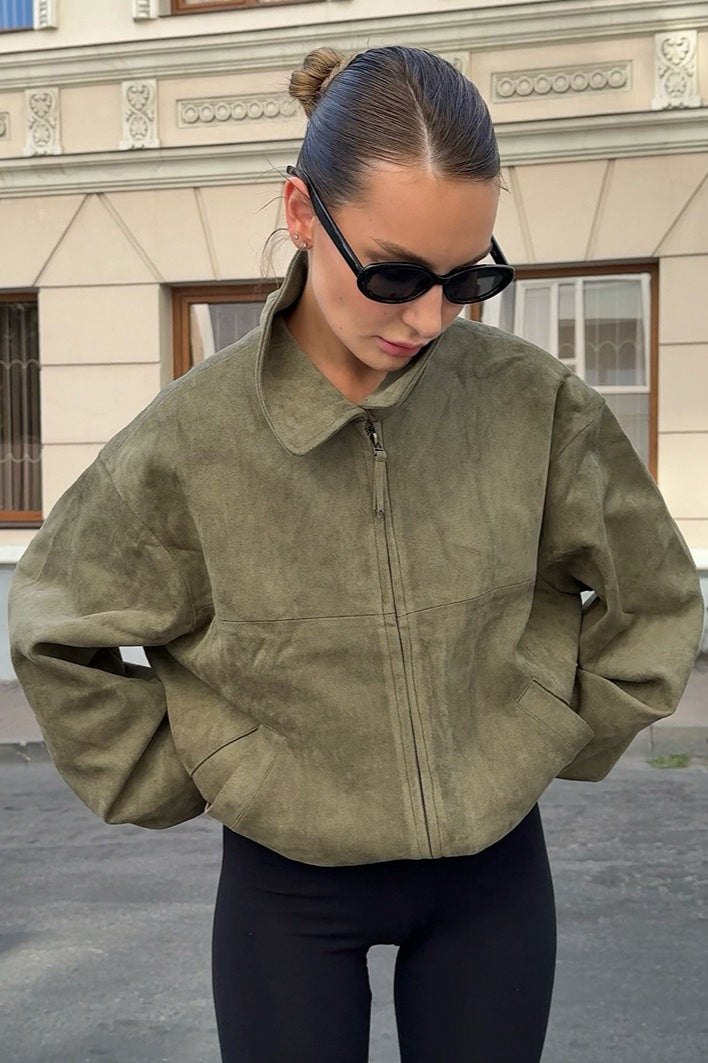 Drune | Grüne Wildlederkragenjacke