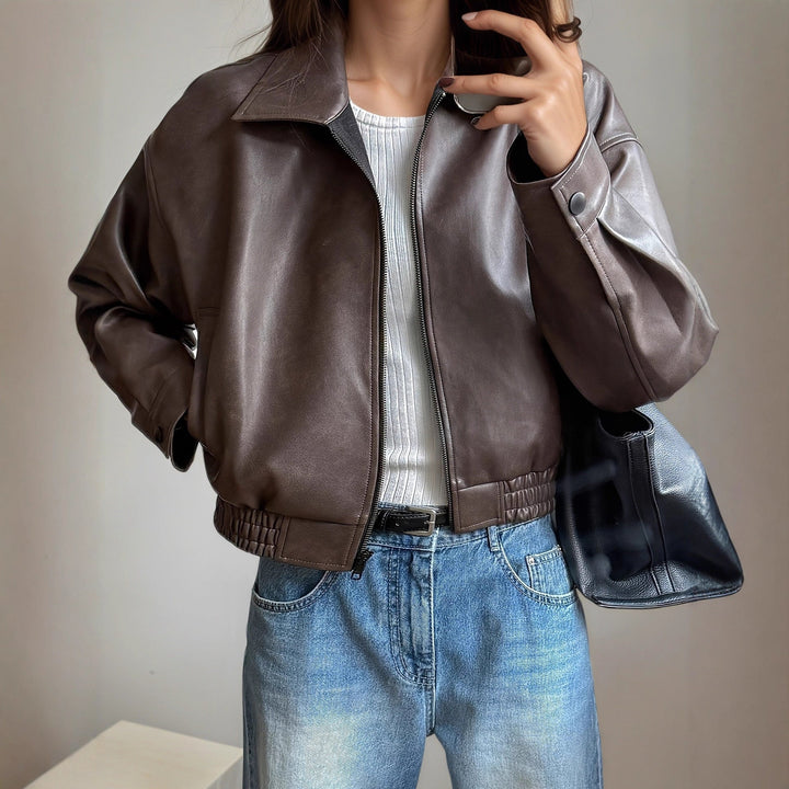 Drune | Damen Lederjacke mit langen Ärmeln