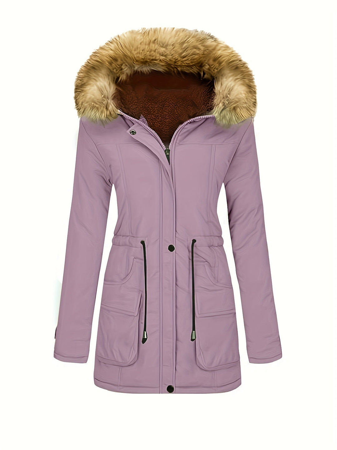 Drune | Fleece-Parka-Winterjacke mit veganer Fell-Kapuze für Damen - Perfekt für Outdoor-Aktivitäten