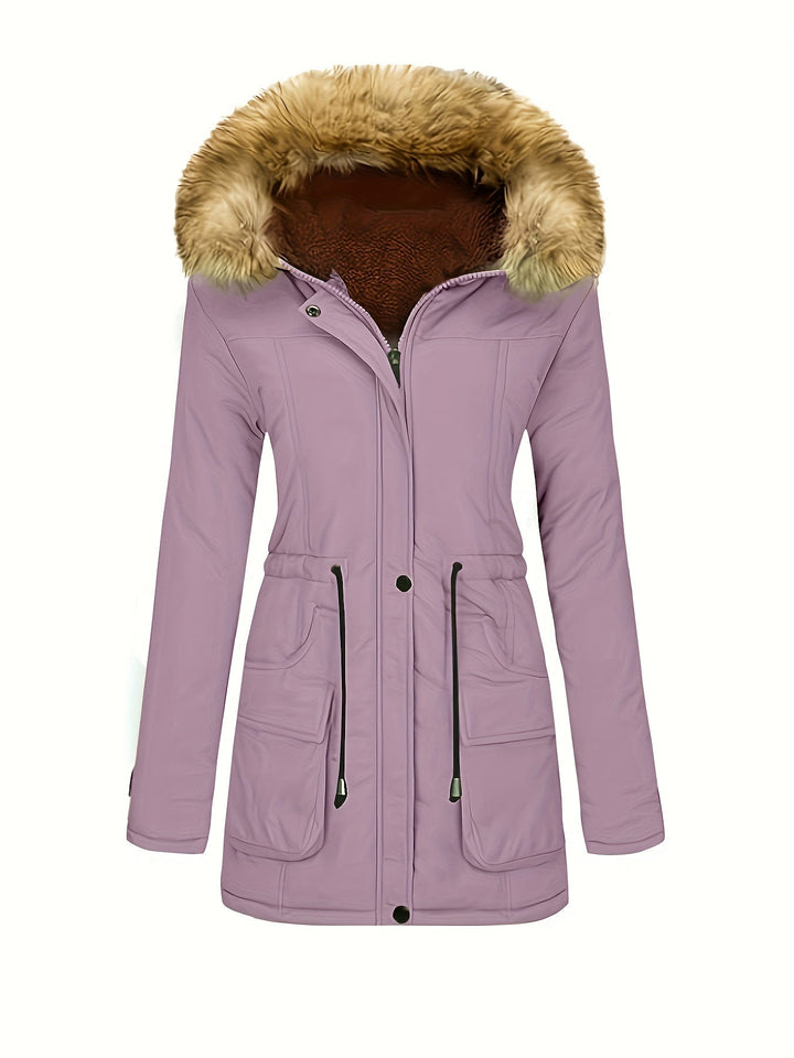 Drune | Fleece-Parka-Winterjacke mit veganer Fell-Kapuze für Damen - Perfekt für Outdoor-Aktivitäten