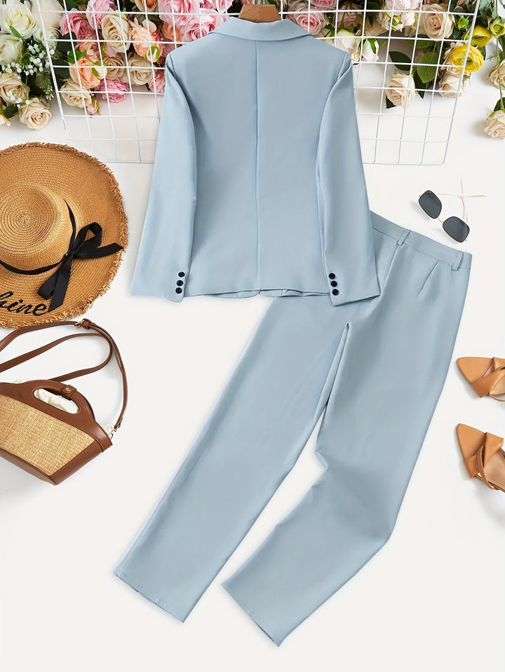 Drune | Blazer Mit Knopfdetails Und Hosen Outfit Set Für Damen - Für formelle Anlässe