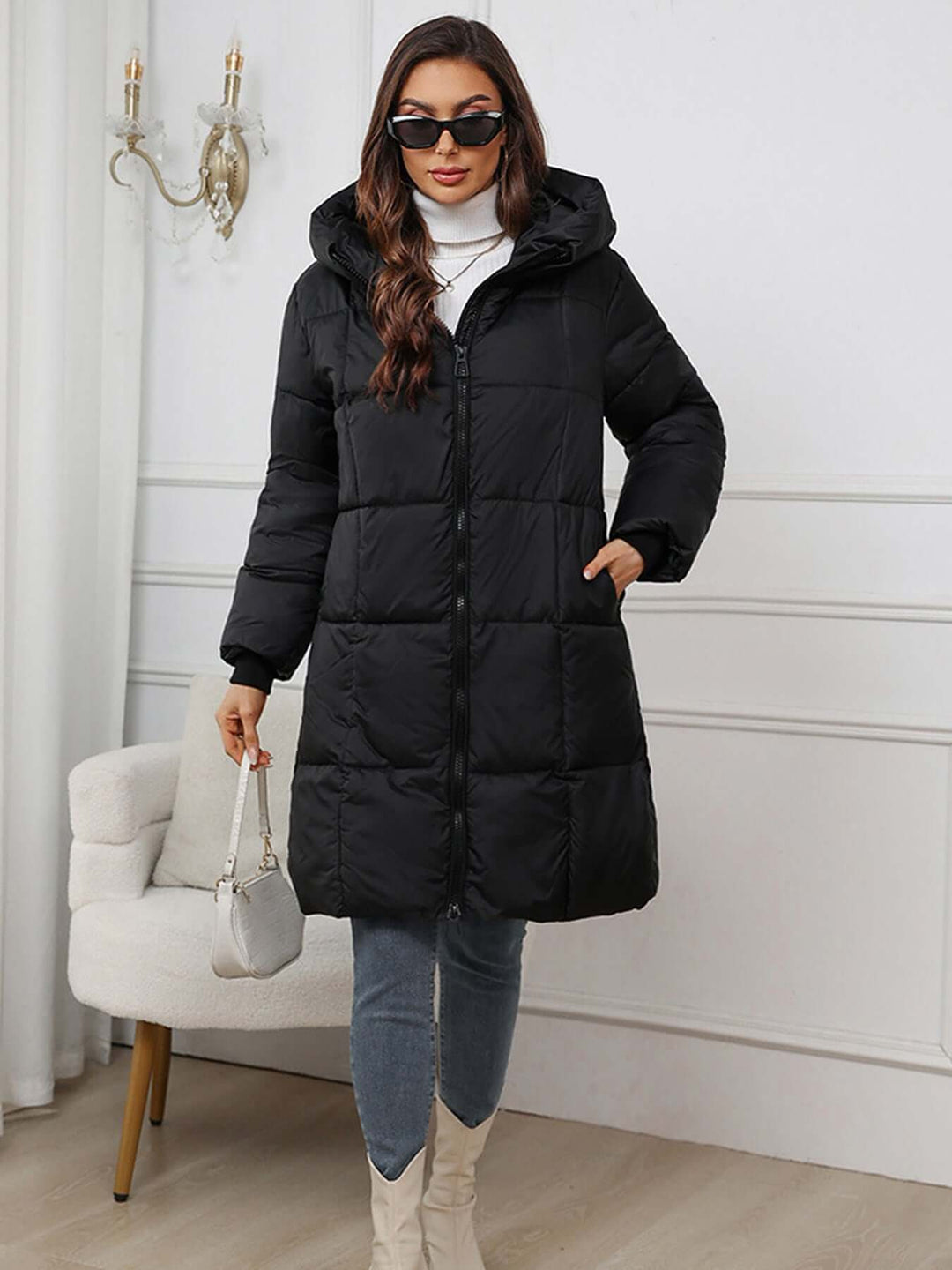 Drune | Frauen Lange Kapuzen-Winter-Pufferjacke
