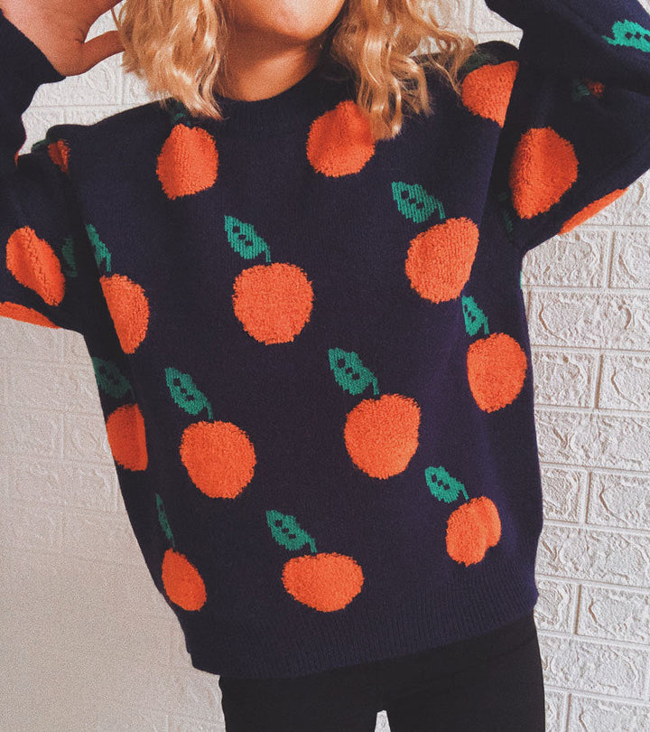 Drune | Strickpullover mit Früchteprint Weich und Einzigartig Gemütliche Passform