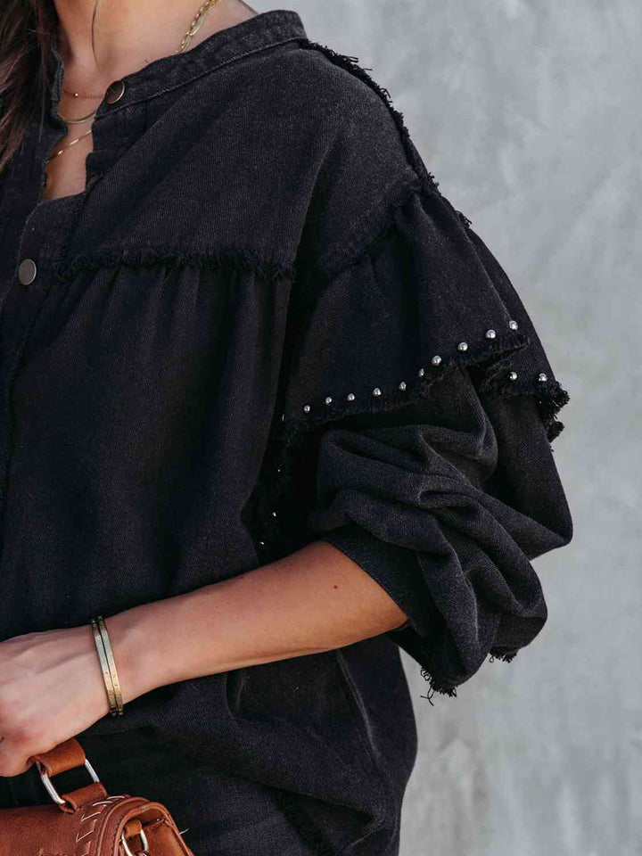 Drune | Button Down Raw Hem Denim Jacke