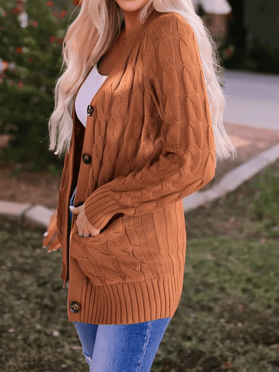 Drune | Offener Strickcardigan mit Zopfmuster