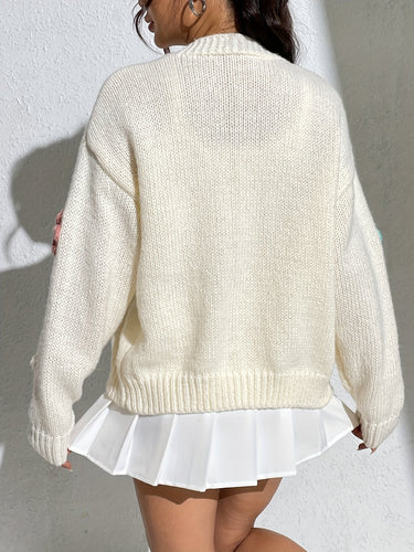 Drune | Stylischer Blumenmuster Wollstrick Cardigan