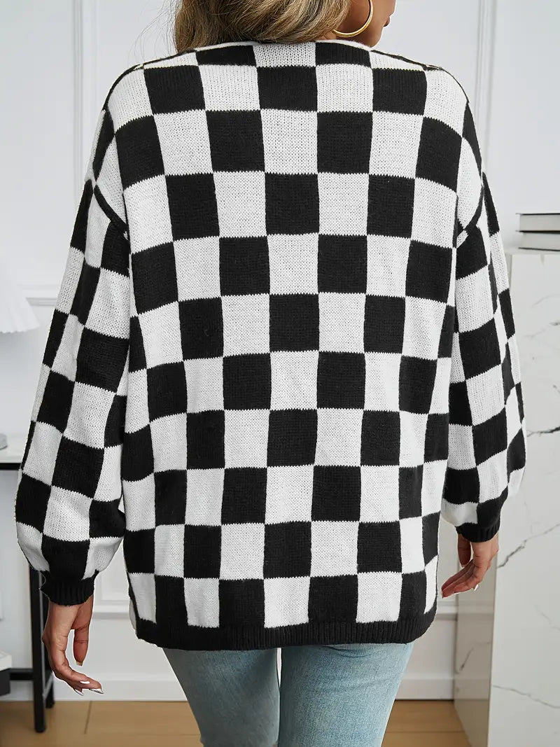 Drune | Karierter Strickcardigan