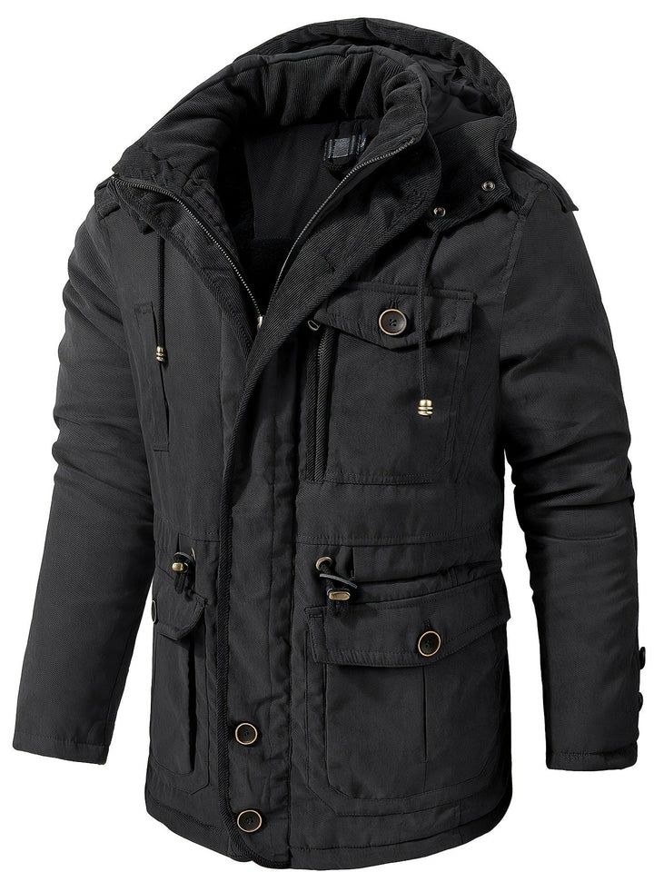 Drune | Warme Fleece Multi Taschen Kapuzen Cargo Winterjacke - Perfekt für Freizeitaktivitäten