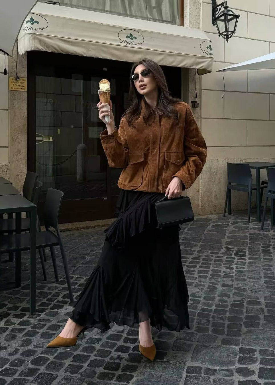 Drune | Effekt Oversized Jacke mit Fronttaschen – Braun