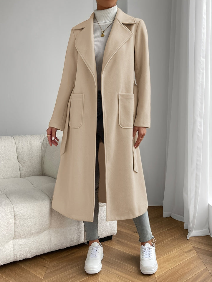 Drune | Trenchcoat mit aufgesetzten Taschen, langer Länge und Uni-Farbe sowie langen Ärmeln für Damen - Perfekt für den Alltag