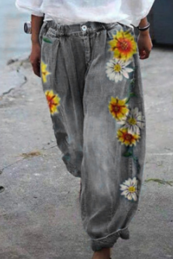Drune | Bohemian Floral Gedruckte Übergroße Harem-Hose