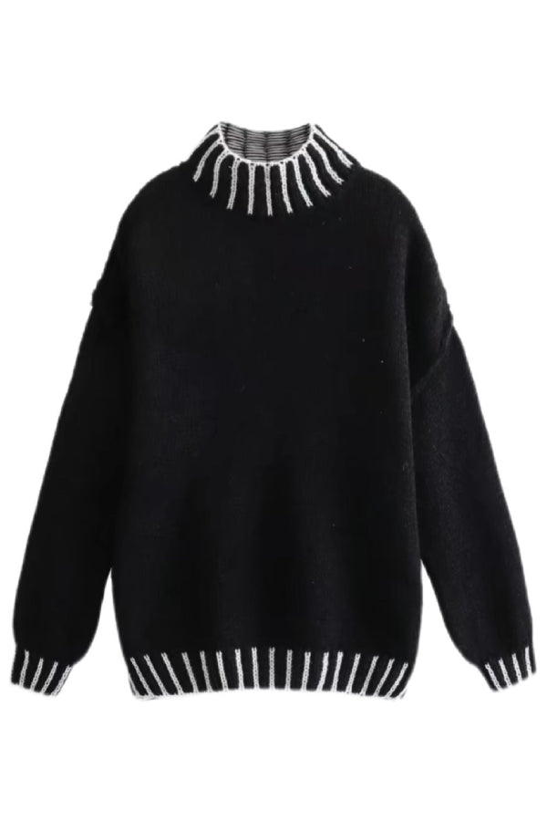 Drune | Cozy roll-neck sweater with color block pattern