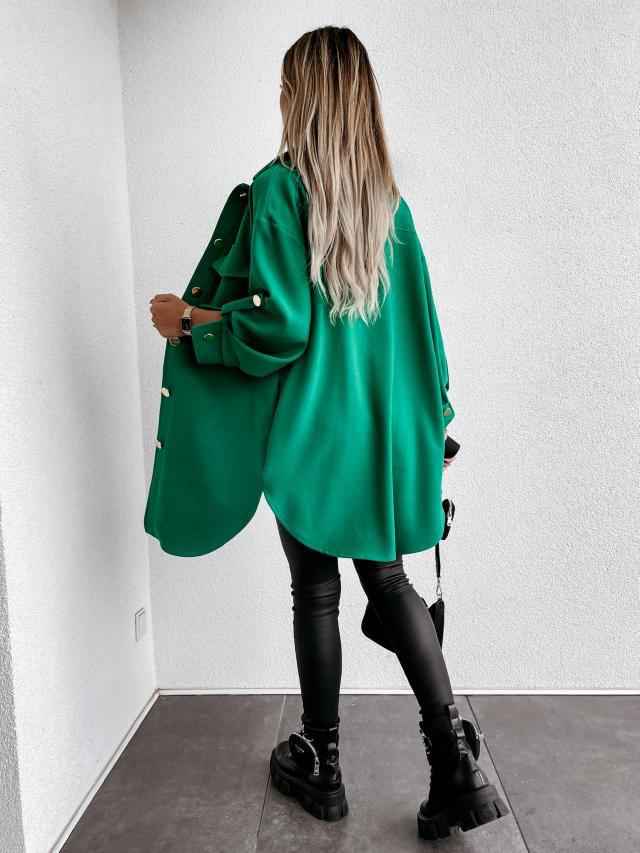 Drune | Lange Hemdjacke mit Knöpfen, Wollkragen und Revers