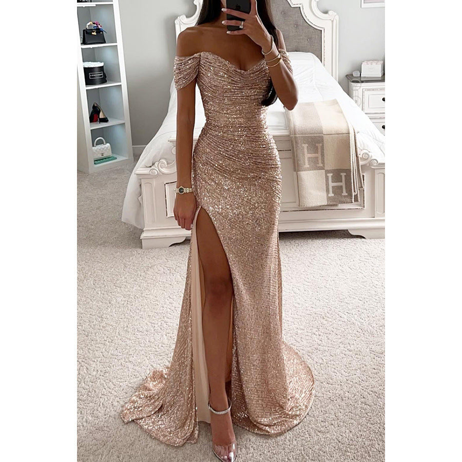 Drune | Festliches Paillettenkleid Mit Schlitz