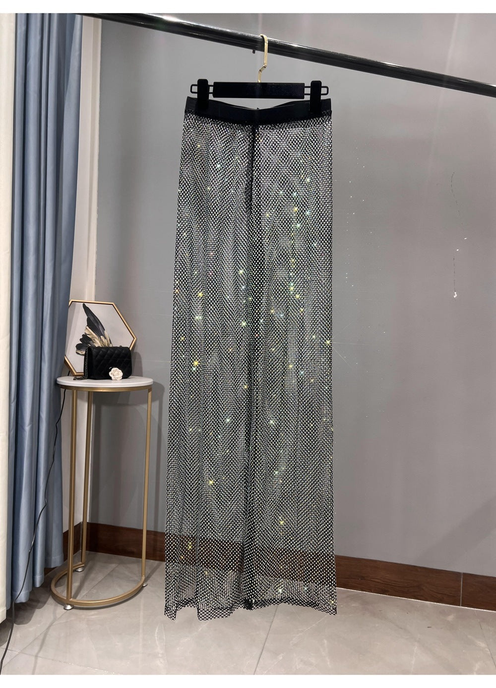Drune | Rhinestone Gerade Netz Weite Bein Slim Fit Schmeichelnde Mop Hosen