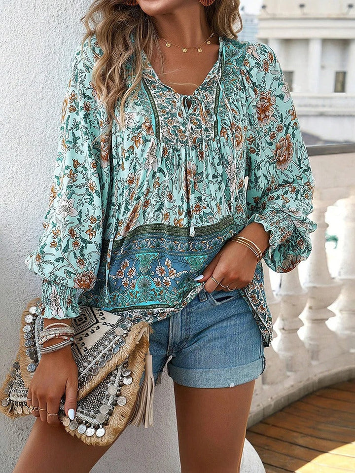 Drune | Lässiges Bedrucktes Langarmshirt mit V-ausschnitt für Einen Modischen Look